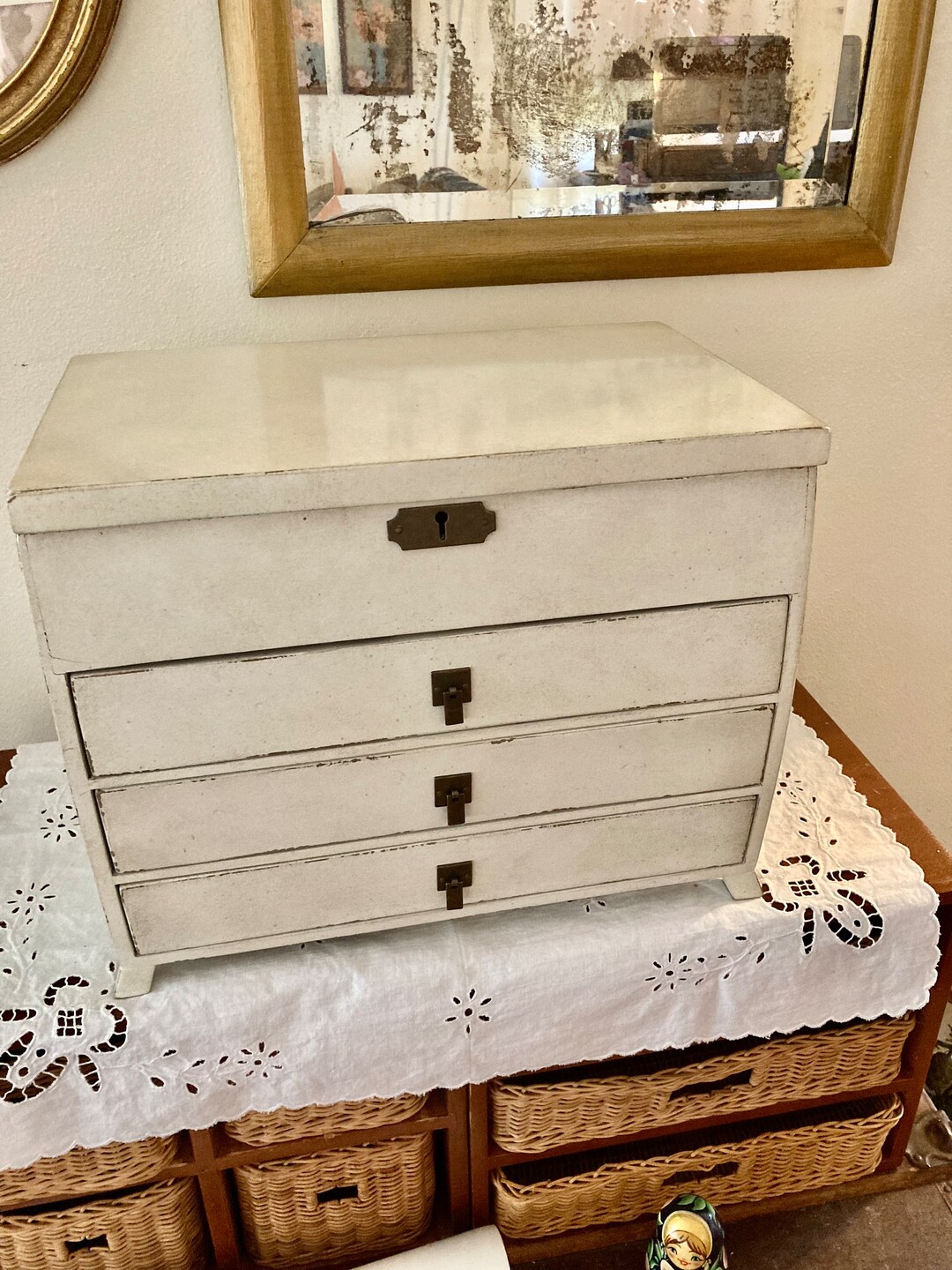 Large Art Deco Style Jewelry Box Vintage Shabby Chic Jewelry Etsy