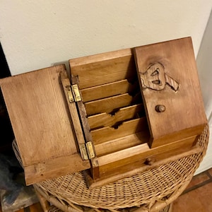 Antique Victorian Oak Stationery Box, Hand Carved Writing Slope Desk with Drawer & Inkwell Slot