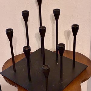 Mid-Century Modern style 9-Rod Iron Candelabra – Harry Bertoia Style Floor Candle Holder, 13” Tall, Modernist Decor