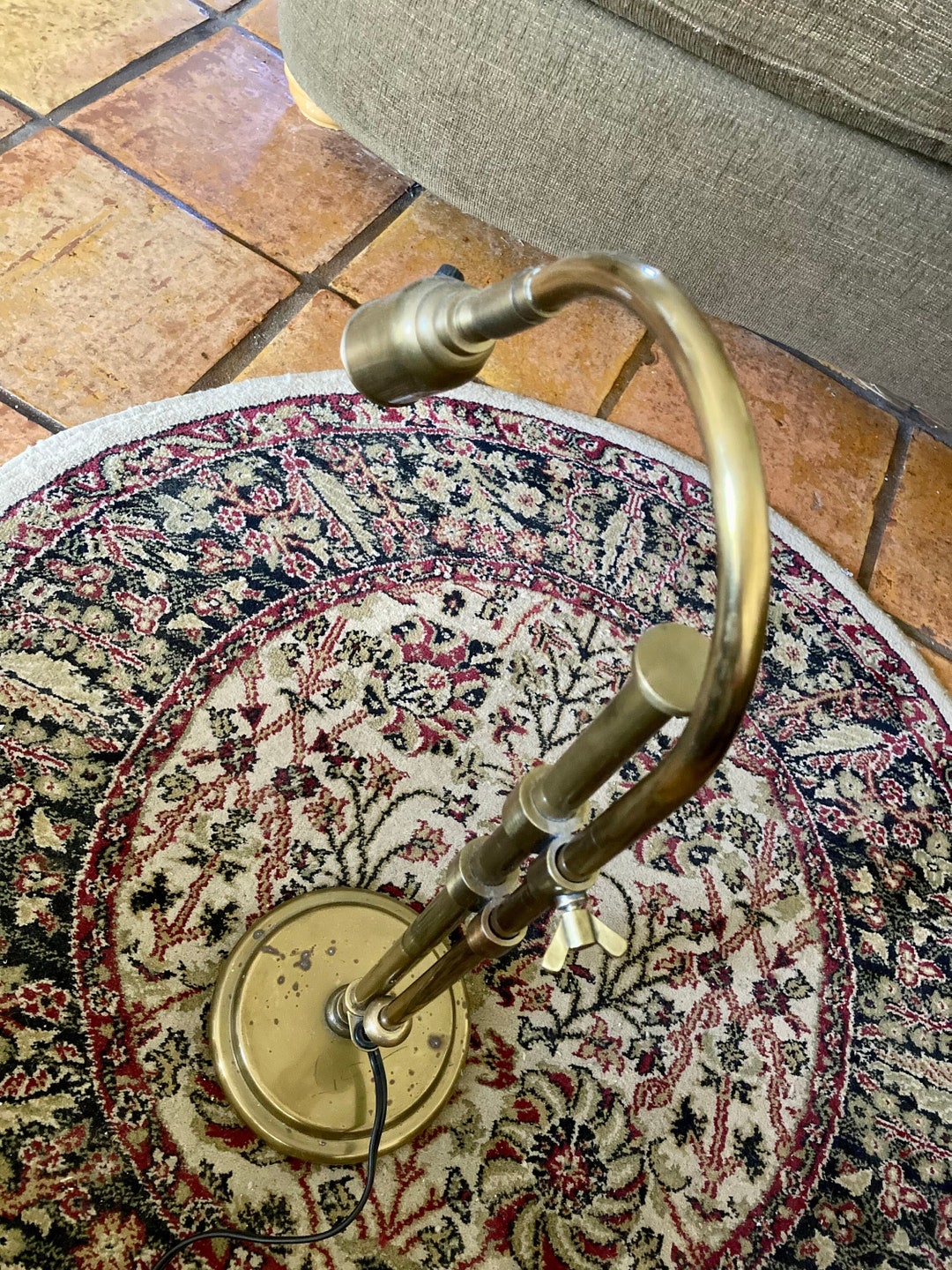Vintage Brass Gooseneck Adjustable Lamp, Midcentury Brass Trombone Lamp