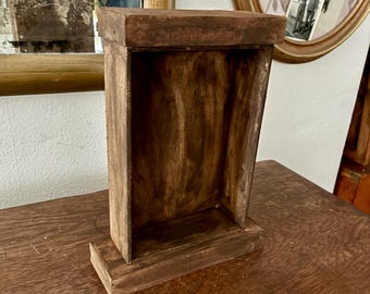 Vintage Wooden Nicho Shrine Box – Small Altar Display, Oratory Shadow Box, Folk Art Devotional Decor