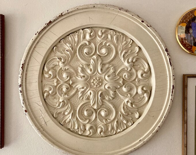 Vintage Wooden Wall Medallion, Antique Wooden House Medallion, 25 Inch