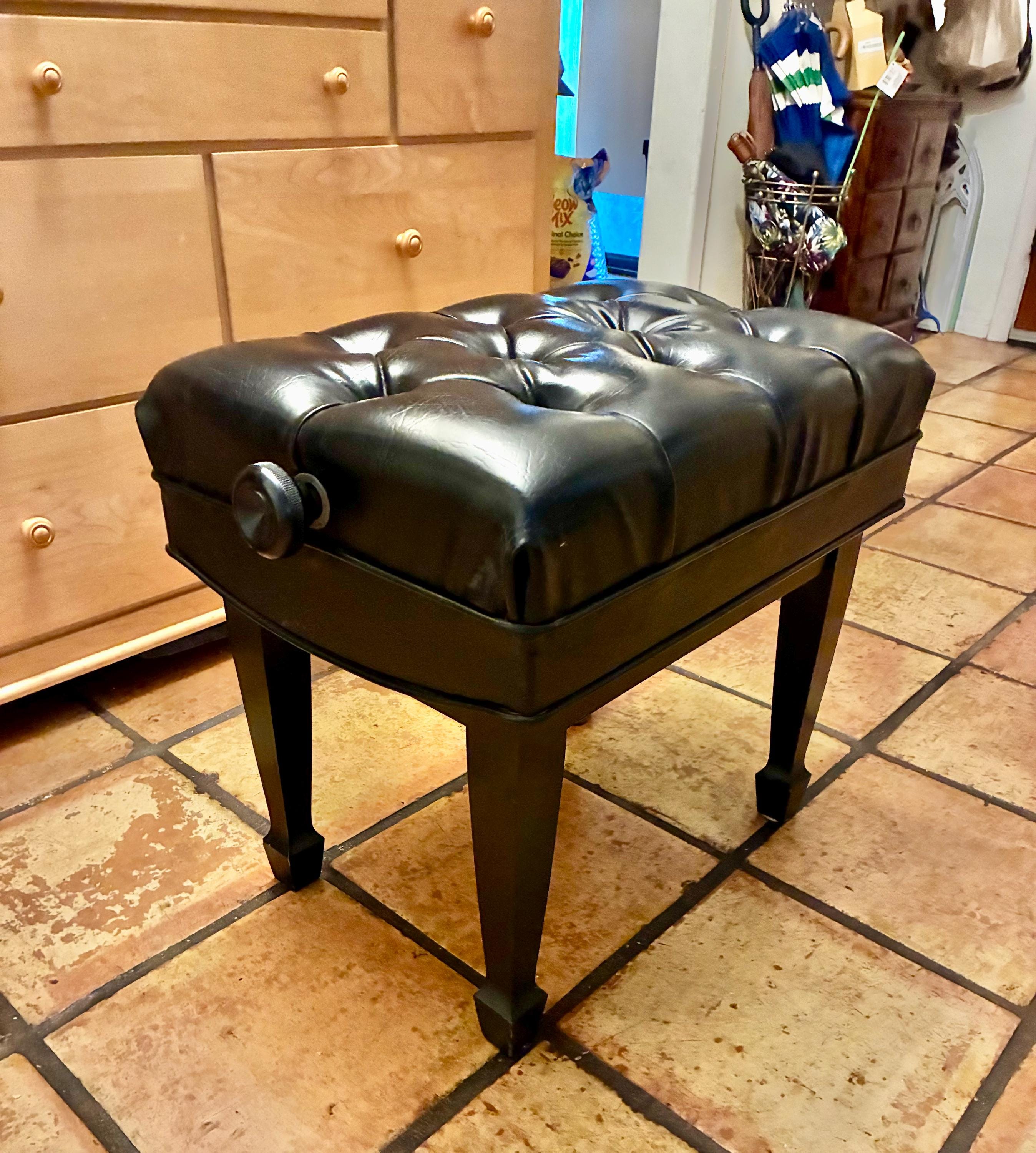 Mid Century Adjustable Piano Bench by MAFCO | Black Tufted Seat | 17–20” Height