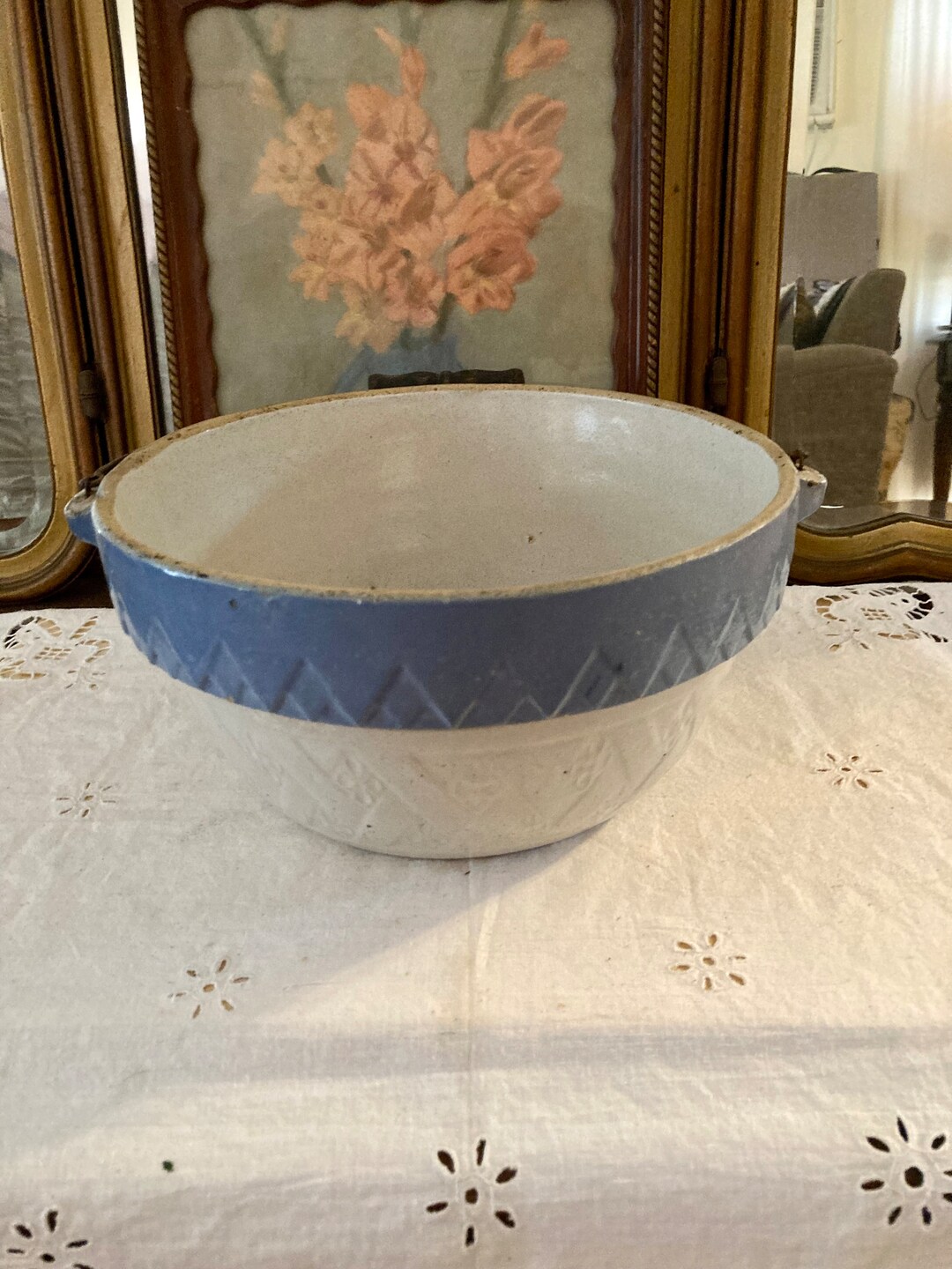 Antique Crock Bowl, Vintage Scientific Electric Crock Bowl With Handle, Antique Salt Glazed