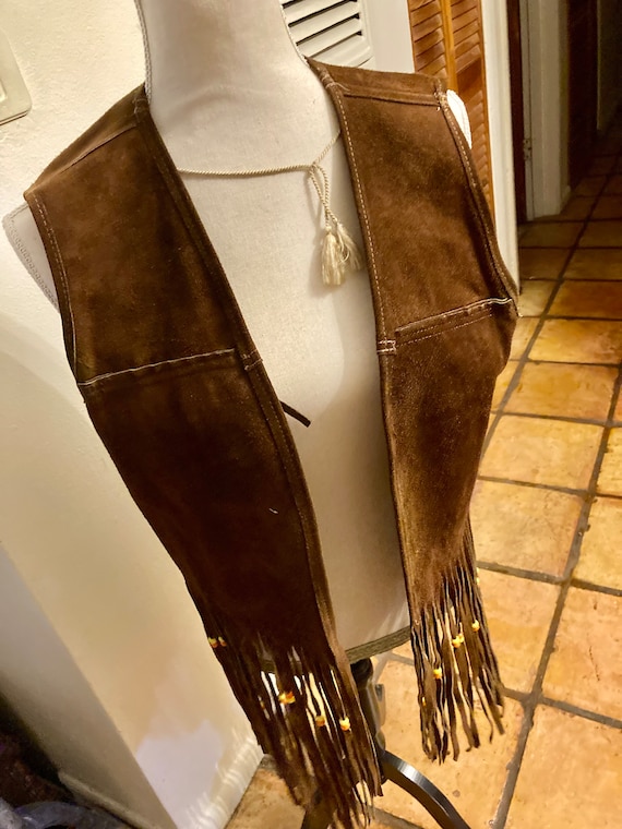 Vintage Fringed Suede Vest, Woodstock Fringed Hip… - image 2