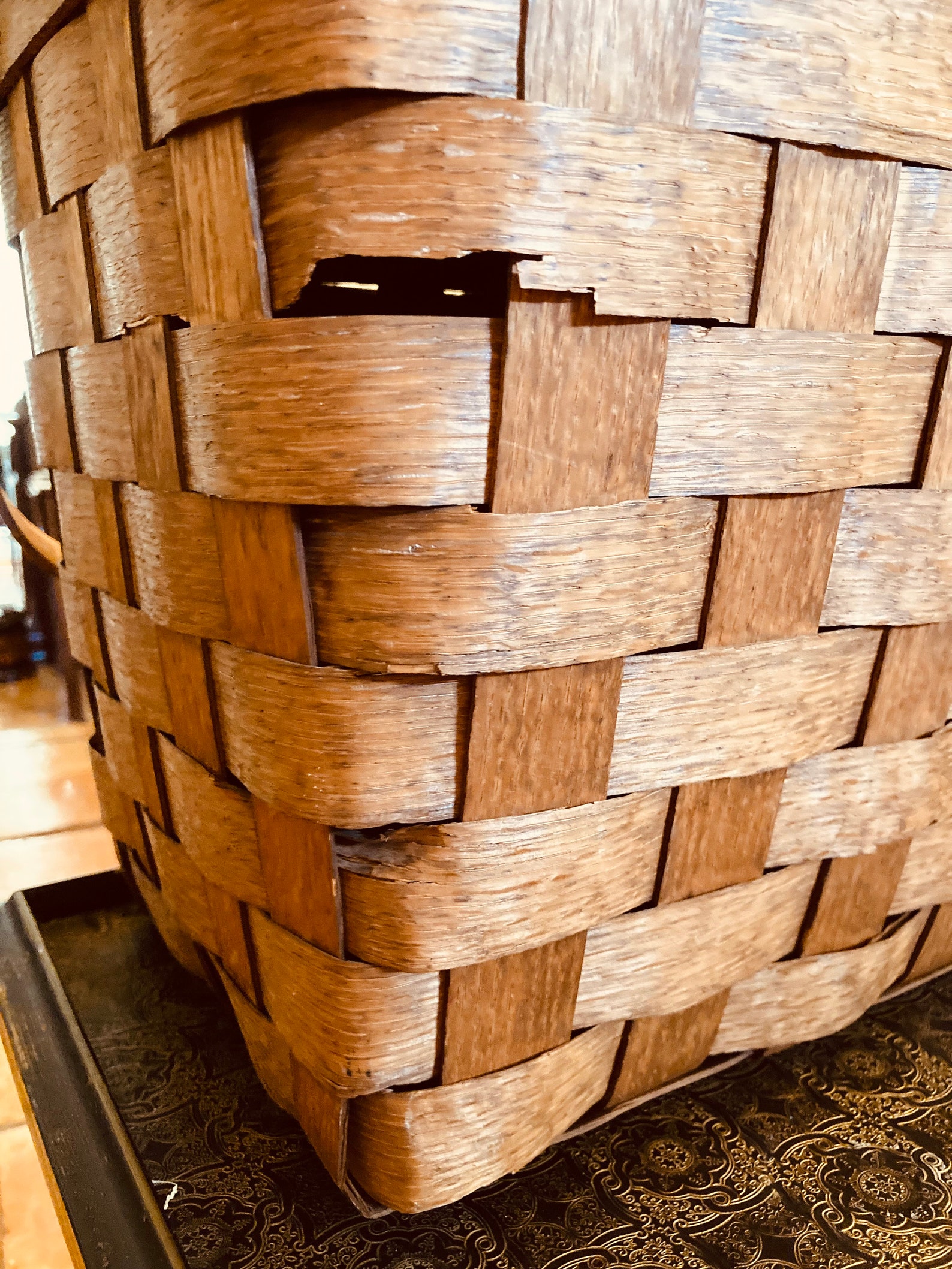 Vintage Woven Wood Picnic Basket Vintage Wooden Picnic Etsy