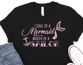 Soul of a mermaid mouth of a sailor t-shirt - Pink and black shirt - Summer shirt - Beach - women's apparel - Funny shirt