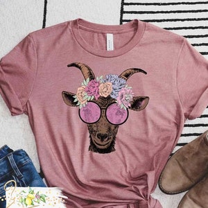 Floral goat t-shirt - Hippie goat shirt  - Boho goat with glasses t-shirt - Bohemian tshirt - Cute goat shirt - Farm girl