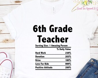 6th Grade Teacher t-shirt - Sixth Grade Teacher school shirt - Teacher Appreciation shirt - Gift idea for teacher - Teacher nutrition facts