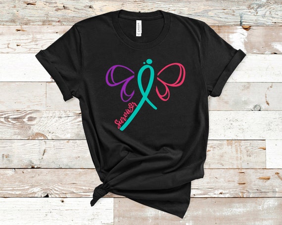 Thyroid Cancer Awareness Shirt Purple Pink Butterflies Gift Thyroid Cancer Awareness Shirt Purple Pink Butterflies Gift