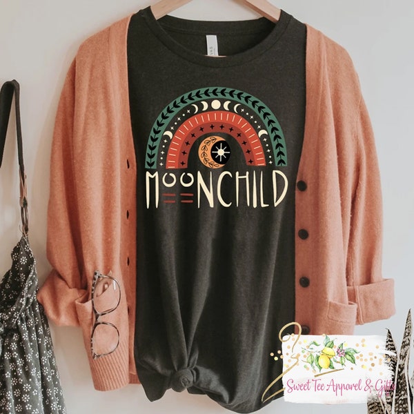 Moon Child t-shirt - Bohemian tshirt - Moon rainbow shirt - Hippie moon shirt - Gift for her t-shirt