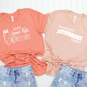 County life summer shirts soft tee t-shirt orange sunseet and peach summer nights and firefly lights front porch sittin&#39; sweat tea sippin&#39;