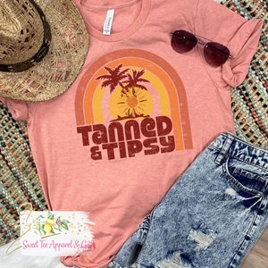 Tanned and tipsy t-shirt - Summer shirt - Beach shirt - Lake shirt - Fun shirt - Palm tree - sunset shirt
