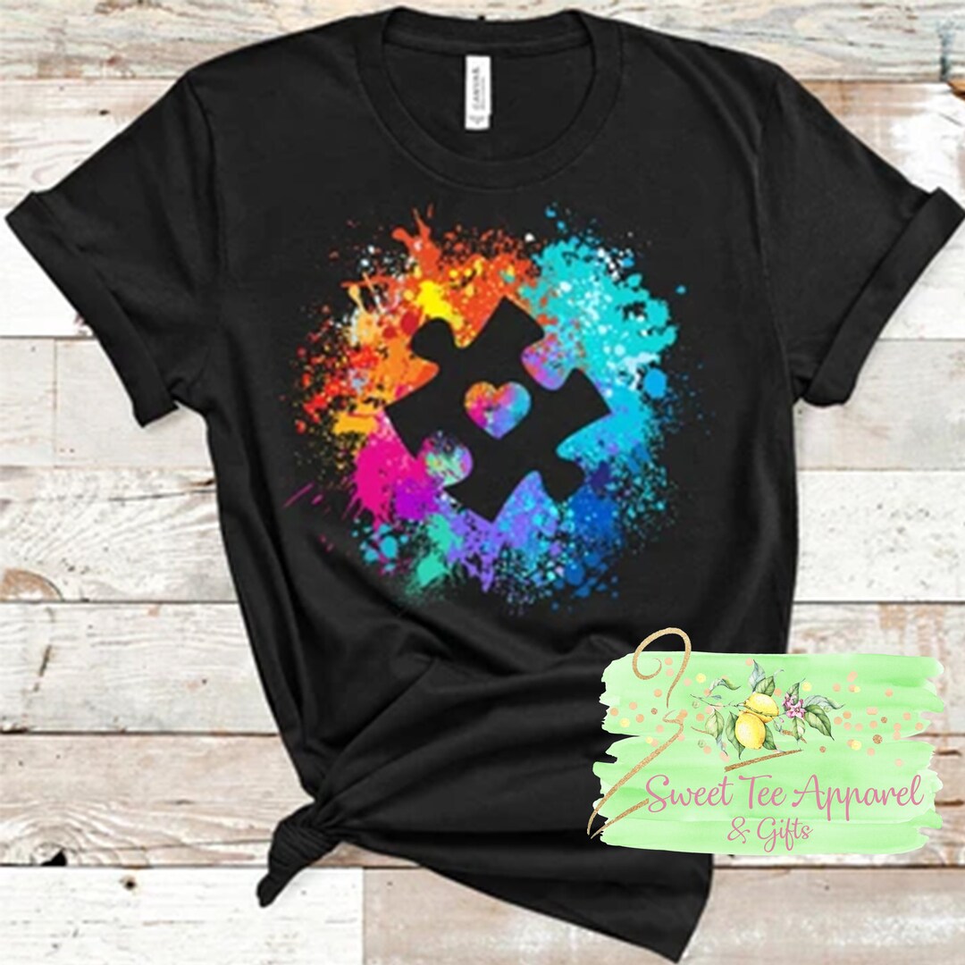 Autism awareness puzzle piece t-shirt - paint splash - autism heart puzzle  - support - unisex - etsy