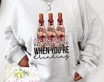 He sees you when your drinking sweatshirt - Christmas beer sweatshirt - Cute Christmas sweatshirt - Snowflake Sweatshirt
