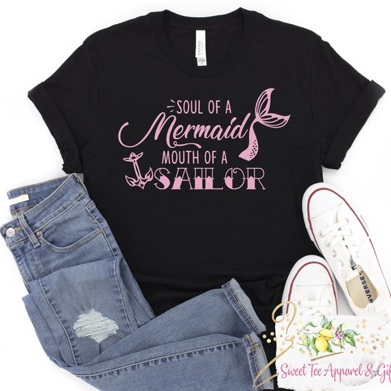 Soul of a mermaid mouth of a sailor t-shirt - Pink and black shirt - Summer shirt - Beach - women's apparel - Funny shirt