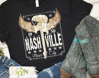 Nashville music city t-shirt - Ladies Graphic tee shirt - Girls trip - Nashville Tennessee - Guitar shirt - Country music t-shirt