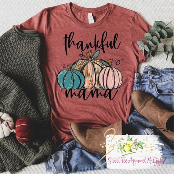 Thankful Pumpkin Thanksgiving T-Shirt For Women - Funny Graphic Tee, Short Sleeve Fall Shirt - View #2
