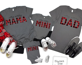 Family Christmas shirts - Matching holiday shirts - Very Merry - Buffalo plaid - Family shirt set - Mama - Dad - Mini - family tee's