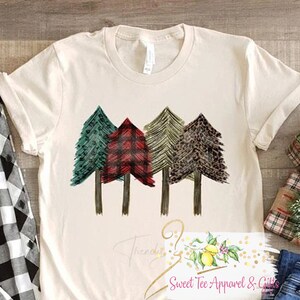 Patterned Christmas tree t-shirt - Christmas shirt - Cheetah print - cute shirt- Buffalo plaid tree - Merry Christmas