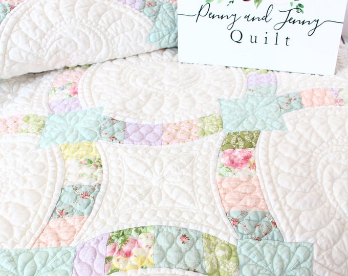 King Size Handmade Quilt for Sale Similar to Double Wedding Ring