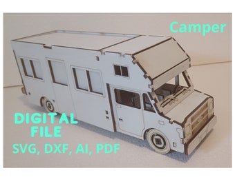 Camper gift box 4mm file- 3d laser cut design, DXF, SVG, AI, pdf files for laser cutting machine, wheels are movable