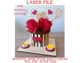 Valentines Roses Stand SVG File: Laser Cut Hearts (Digital File)