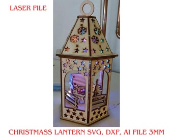 Christmass lantern svg, dxf, ai file 3mm