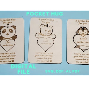 Pocket hug 3 cute animals laser file SVG, DXF, AI, pdf