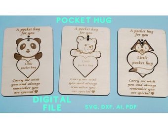 Pocket hug 3 cute animals laser file SVG, DXF, AI, pdf