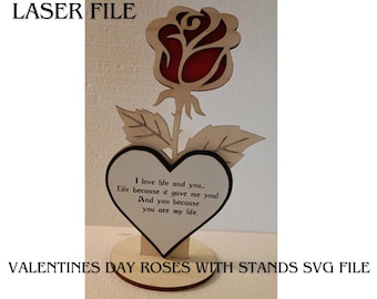 DIGITAL FILE, Valentines Day Roses With stands SVG File, Valentines Day Rose svg, Love Hearts, Valentines Rose Laser Cut File 4mm