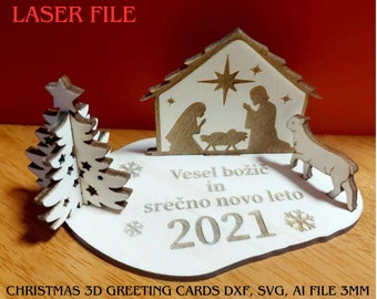 Christmas 3d greeting cards dxf, svg, ai file 3mm