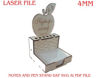 Pen stand and writing pads 4mm wood dxf, svg, ai file