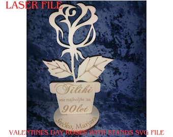 DIGITAL FILE, Valentines Day Roses With stands SVG File, Valentines Day Rose svg, Valentines Rose Laser Cut File Personalised