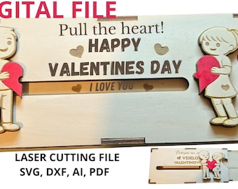 Laser Cut Chocolate Box SVG, Love Couple Design, Valentine's Gift (Digital File 3-4mm Wood) svg, dxf, ai,pdf