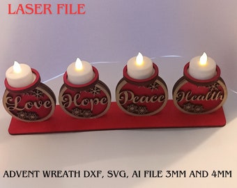 Advent wreath dxf, svg, ai, pdf file 3mm and 4mm