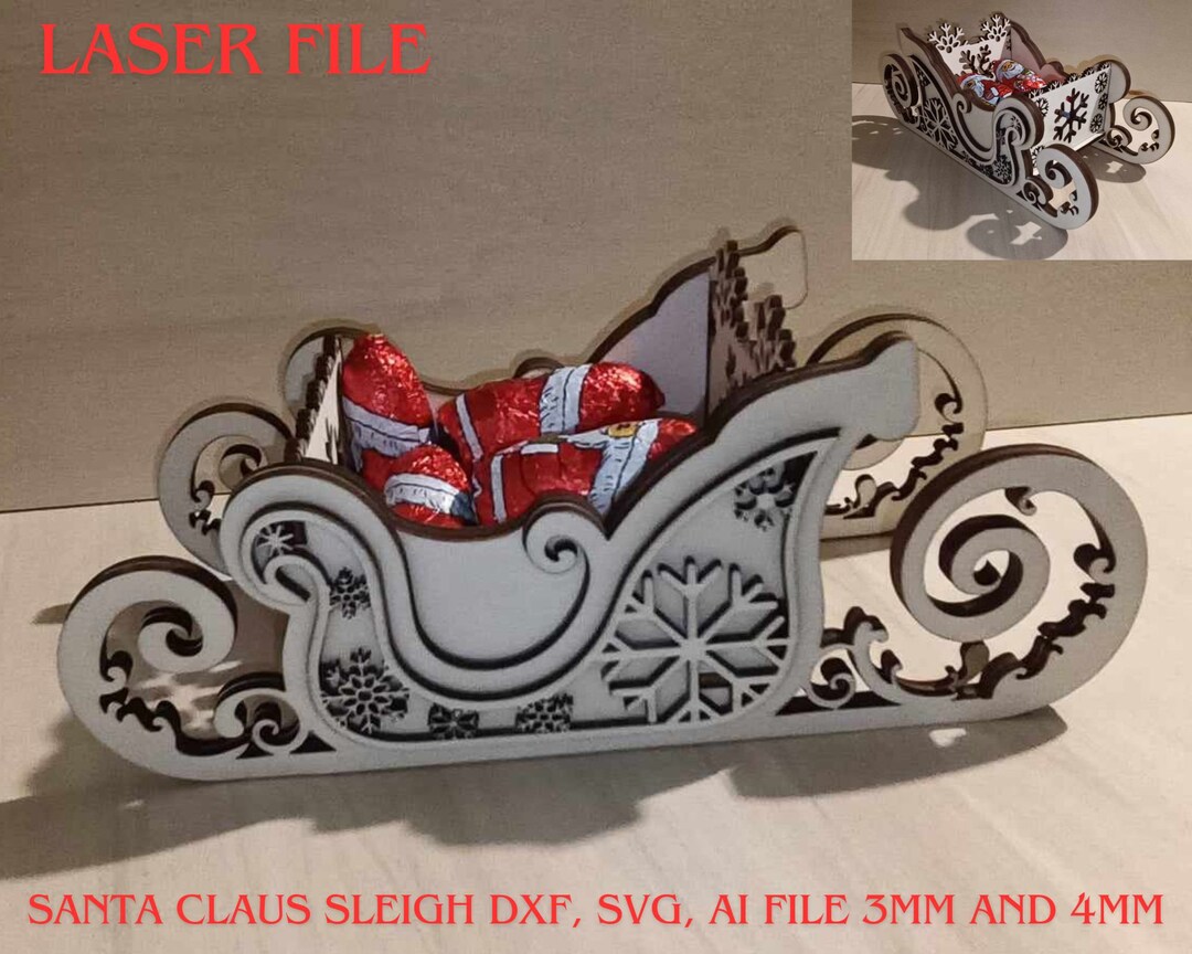 Santa Claus Sleigh, Candy Bowl Design 3mm and 4mm SVG DXF AI Pdf Laser ...