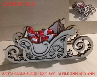 Santa Claus Sleigh, candy bowl design 3mm and 4mm SVG DXF AI pdf laser cut download file