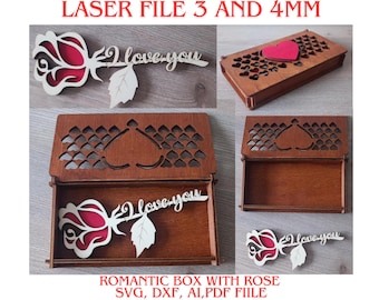 Rose Valentines Box Laser Cut File (Digital File)