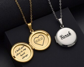 Custom engraved locket- Round locket necklace-Stainless steel pendant locket necklace - Locket Monogram - Locket Necklace Photo Memorial- D5