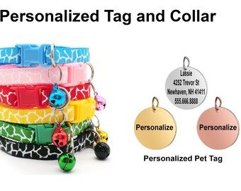Pet Tag and Collar Set - Dog Tag - Cat Tag - Dog Collar - Cat Collar - Pet ID Tag - J8