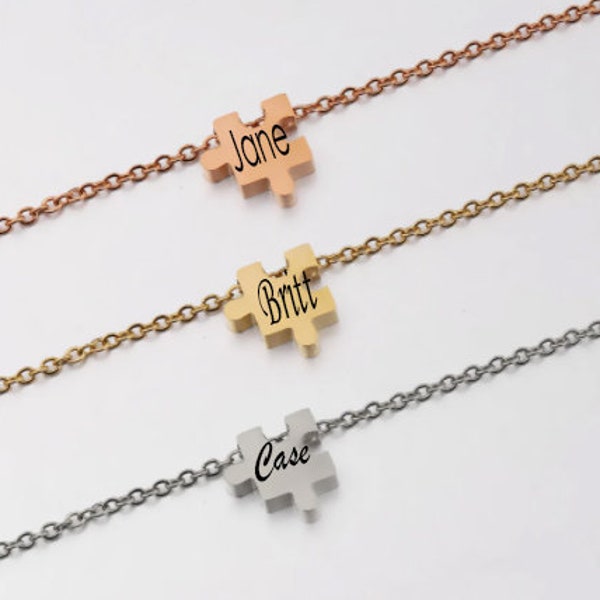 Bracelet de puzzle or-argent-rose- bracelet de puzzle minuscule - bracelet de puzzle de dainty - bracelet de pièce de puzzle - bracelet personnalisé - K7