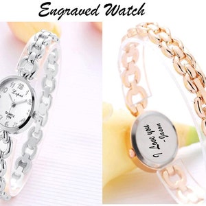 Engraved Female Watch Luxury Ladies Bracelet Watch Luxury Stainless Steel Women Engraved Watch For Her Personalized Watch For Her