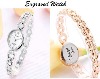 Engraved Female Watch Luxury Ladies Bracelet Watch Luxury Stainless Steel Women Engraved Watch For Her Personalized Watch For Her