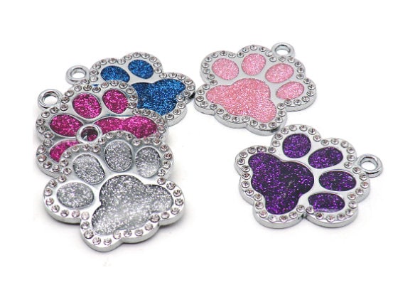 jiaroswwei 5Pcs Pet Dog Round Anti-lost Paw Rhinestone ID Name