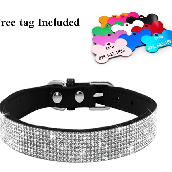 Bling Dog Collar And Personalized tag Rhinestone Dog Collar With Pet Collar Rhinestone collar for Dogs- Bone 2