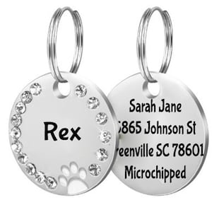 Stainless Steel Dog Tag Rhinestone Dog Tag Bling Dog Tag Personalized Dog Cat Name Tag Custom Pet Collar ID Tag Engraved Custom Dog Tag -R5