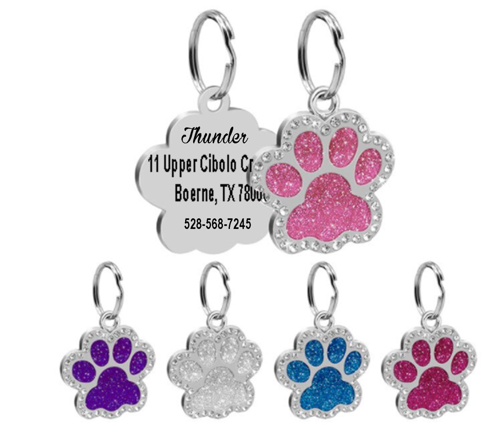 Stainless Steel Dog ID Tag Personalized Dog Tag Rhinestone Dog Etsy