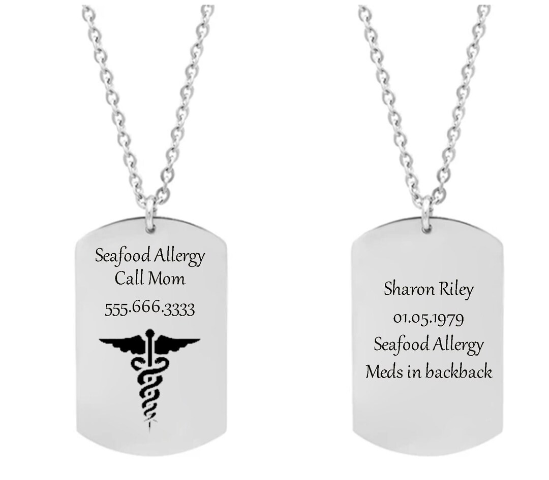Dog Tag Military ID Tag Medical Alert Necklace Medical Allergy Necklace