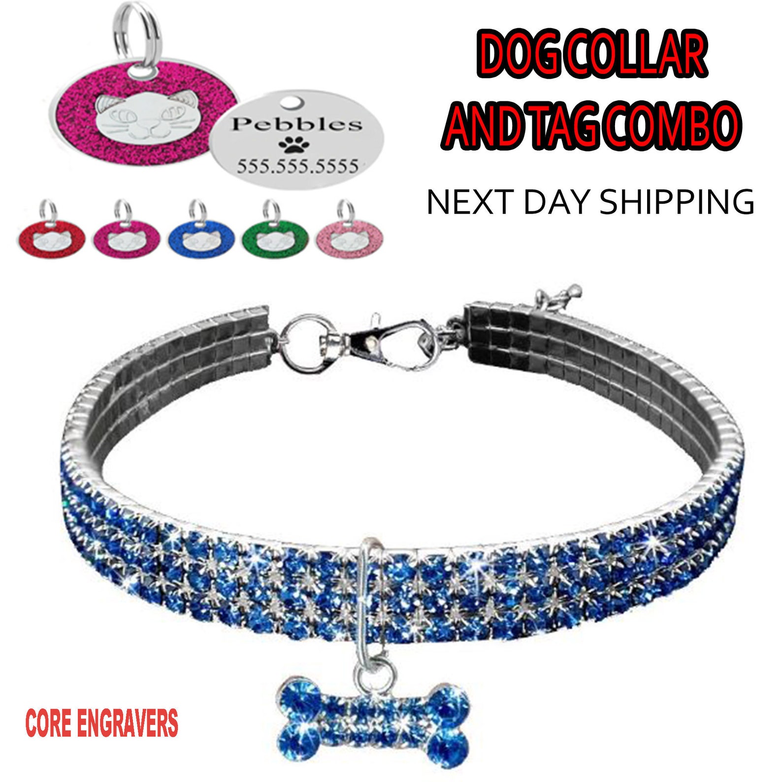 Bling Dog Collar Rhinestone Dog Collar With Bone Pet Collar Etsy